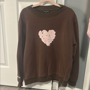 White Fox Brown Sweatshirt with Pink Heart Design